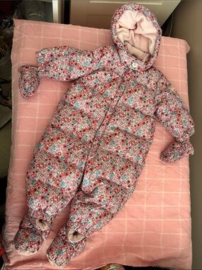 Baby Gap Floral Hooded Baby One-Piece Snowsuit - Pink Multi